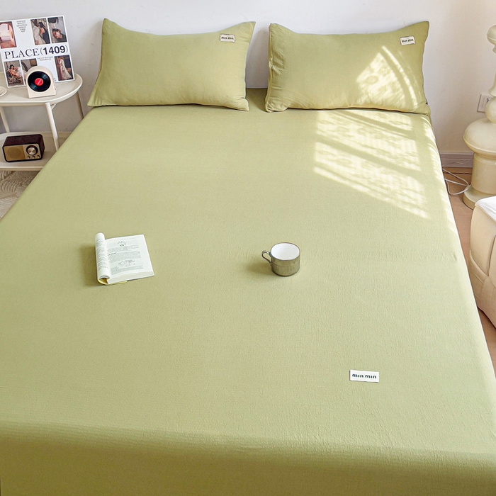 91家纺网 家纺一手货源 找家纺 澜妃 2025新款云感提花双层纱单床单  芥末绿泡泡