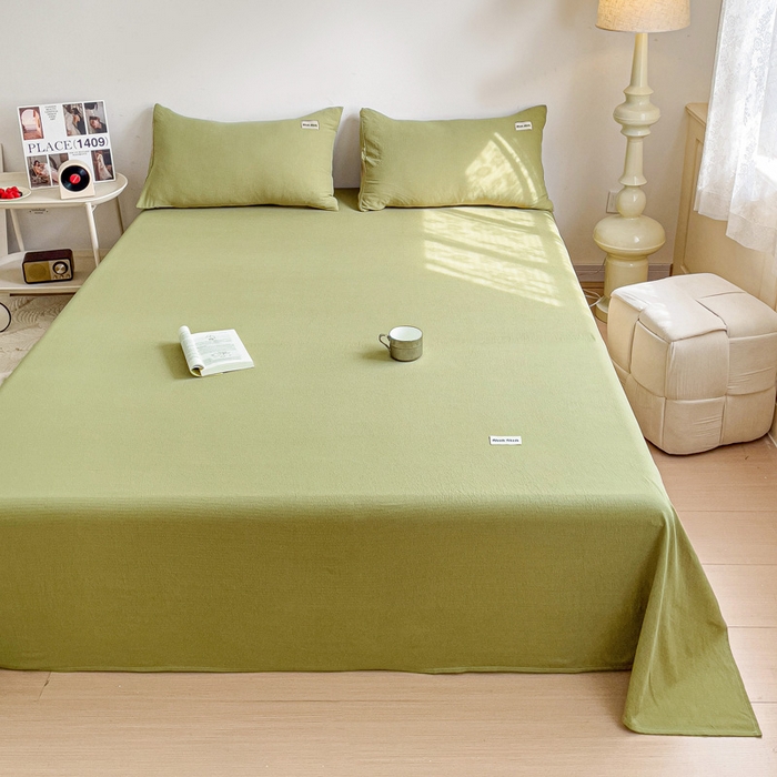 91家纺网 家纺一手货源 找家纺 澜妃 2025新款云感提花双层纱单床单  芥末绿泡泡