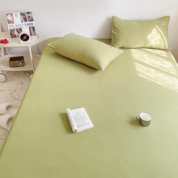 91家纺网 家纺一手货源 找家纺 澜妃 2025新款云感提花双层纱单床单  芥末绿泡泡