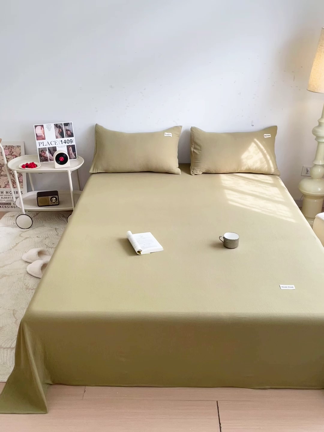 91家纺网 家纺一手货源 找家纺 澜妃 2025新款云感提花双层纱单床单  芥末绿泡泡