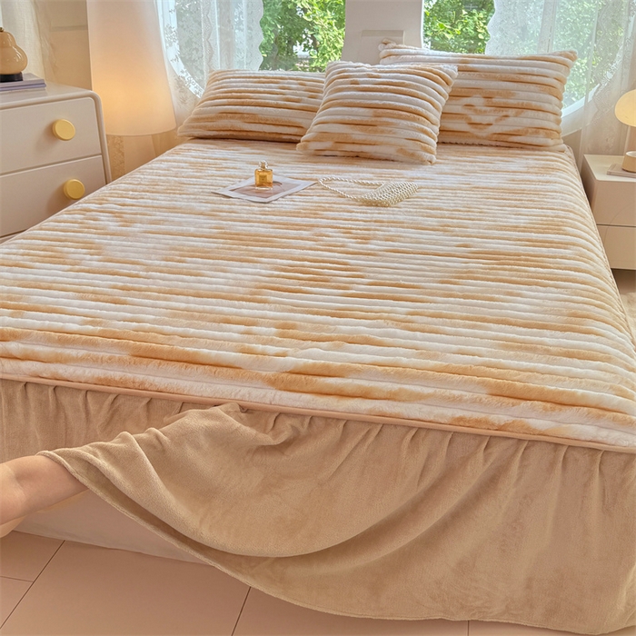 91家纺网 家纺一手货源 找家纺 （总）梦舒羽 2025新款兔毛绒床裙法兰绒床垫保护罩牛奶绒床垫法莱绒床单罩-抽条