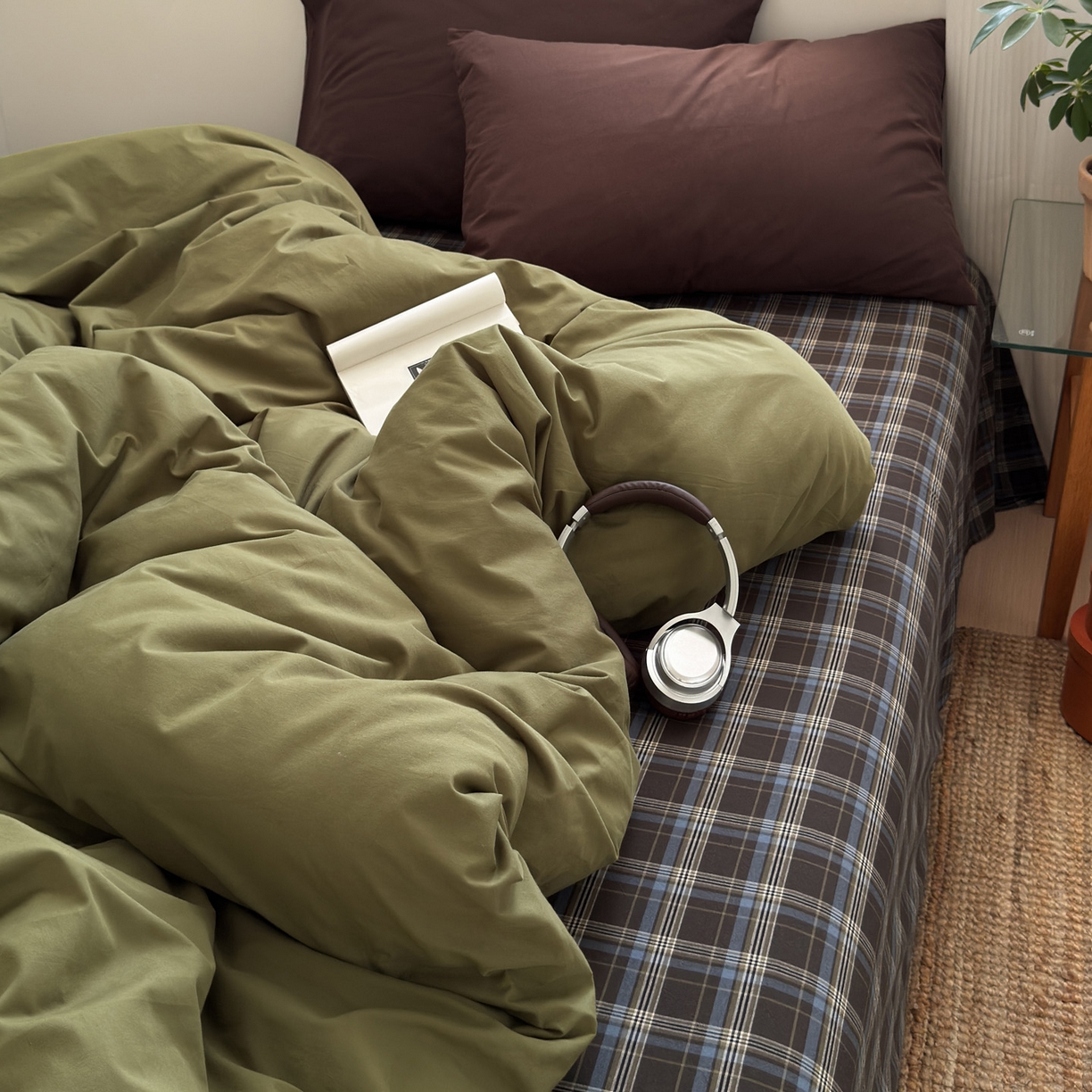 91家纺网 家纺一手货源 找家纺 （总）玖弘家居 2025新款纯色被套格子单混搭四件套