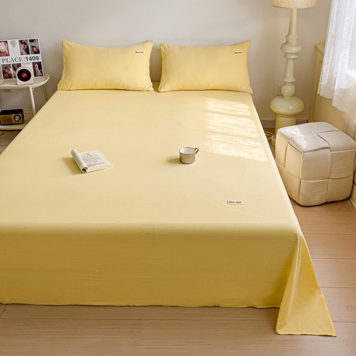 91家纺网 家纺一手货源 找家纺 澜妃 2025新款云感提花双层纱单床单  米黄泡泡