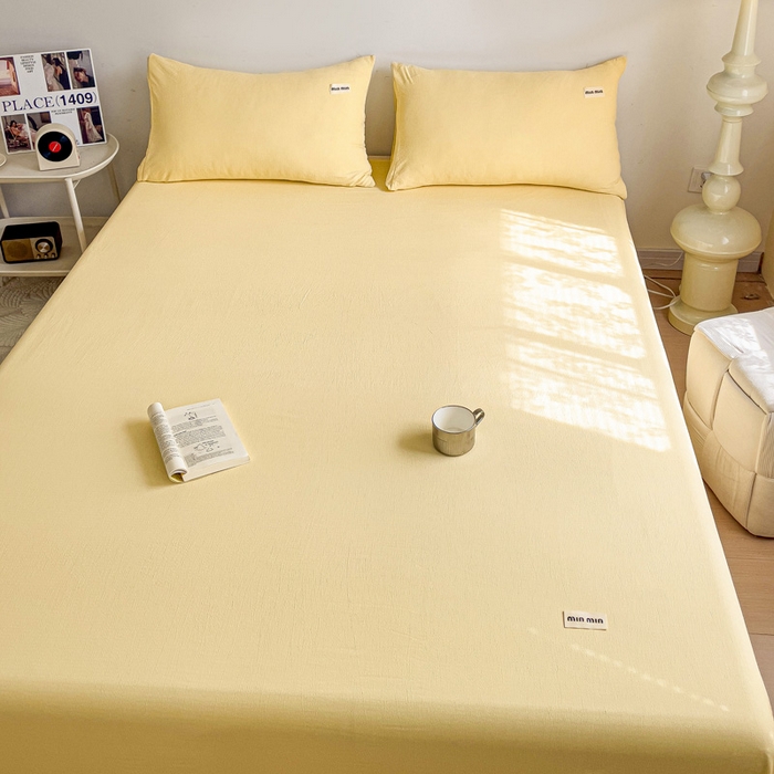 91家纺网 家纺一手货源 找家纺 澜妃 2025新款云感提花双层纱单床单  米黄泡泡