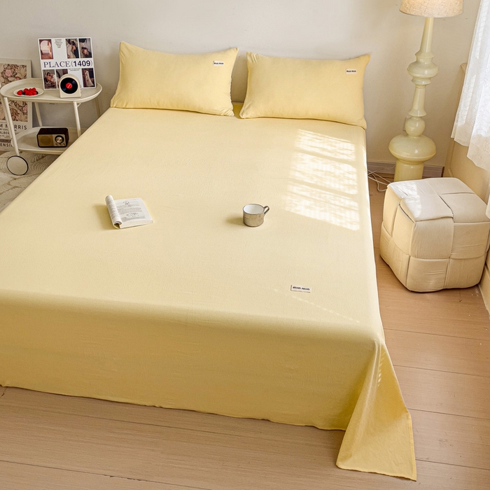 91家纺网 家纺一手货源 找家纺 澜妃 2025新款云感提花双层纱单床单  米黄泡泡