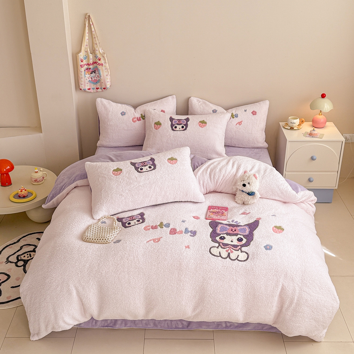 91家纺网 家纺一手货源 找家纺 典曼家纺 2025新款A类羊羔绒刺绣四件套系列 甜心宝贝