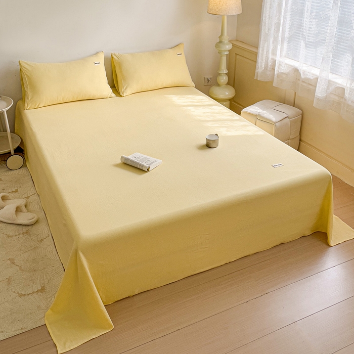 91家纺网 家纺一手货源 找家纺 澜妃 2025新款云感提花双层纱单床单  米黄泡泡