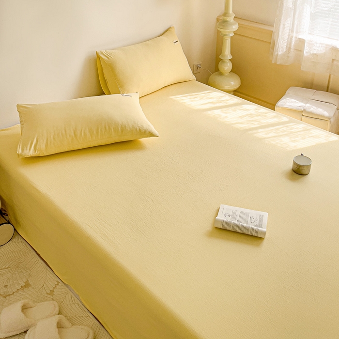 91家纺网 家纺一手货源 找家纺 澜妃 2025新款云感提花双层纱单床单  米黄泡泡