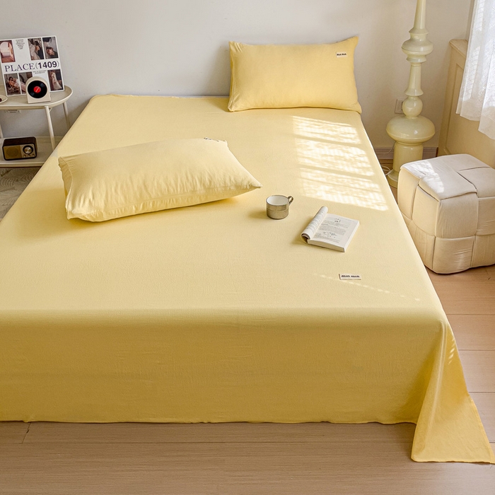 91家纺网 家纺一手货源 找家纺 澜妃 2025新款云感提花双层纱单床单  米黄泡泡