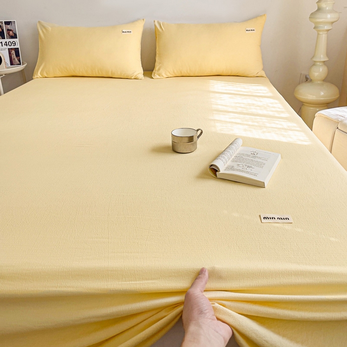 91家纺网 家纺一手货源 找家纺 澜妃 2025新款云感提花双层纱单床单  米黄泡泡