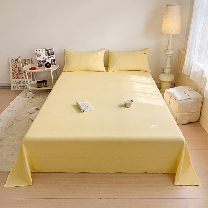 91家纺网 家纺一手货源 找家纺 澜妃 2025新款云感提花双层纱单床单  米黄泡泡