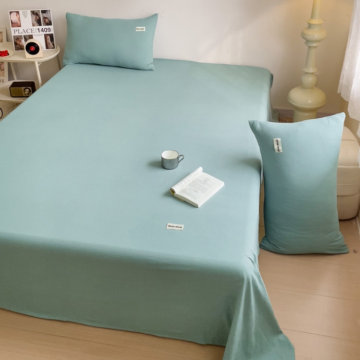 91家纺网 家纺一手货源 找家纺 澜妃 2025新款云感提花双层纱单床单  青绿泡泡