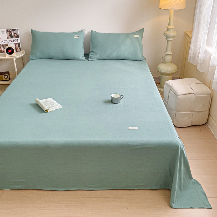 91家纺网 家纺一手货源 找家纺 澜妃 2025新款云感提花双层纱单床单  青绿泡泡