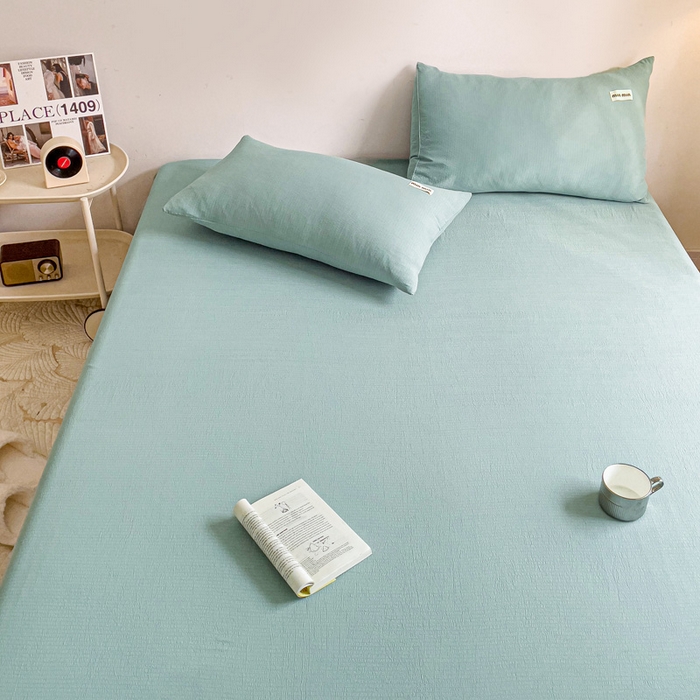 91家纺网 家纺一手货源 找家纺 澜妃 2025新款云感提花双层纱单床单  青绿泡泡