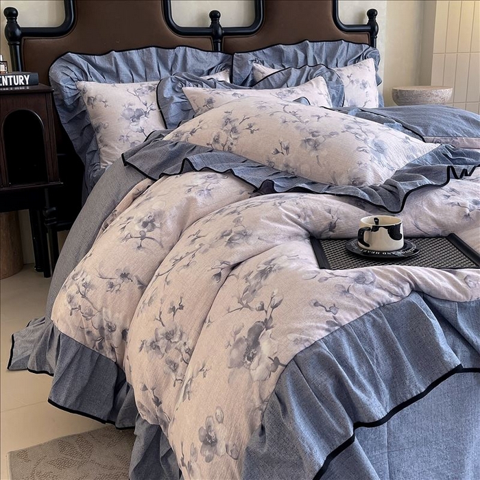 91家纺网 家纺一手货源 找家纺 （总）丝芙妮家居（原乐视家纺） 2025新款A类原麻复合印花花边四件套