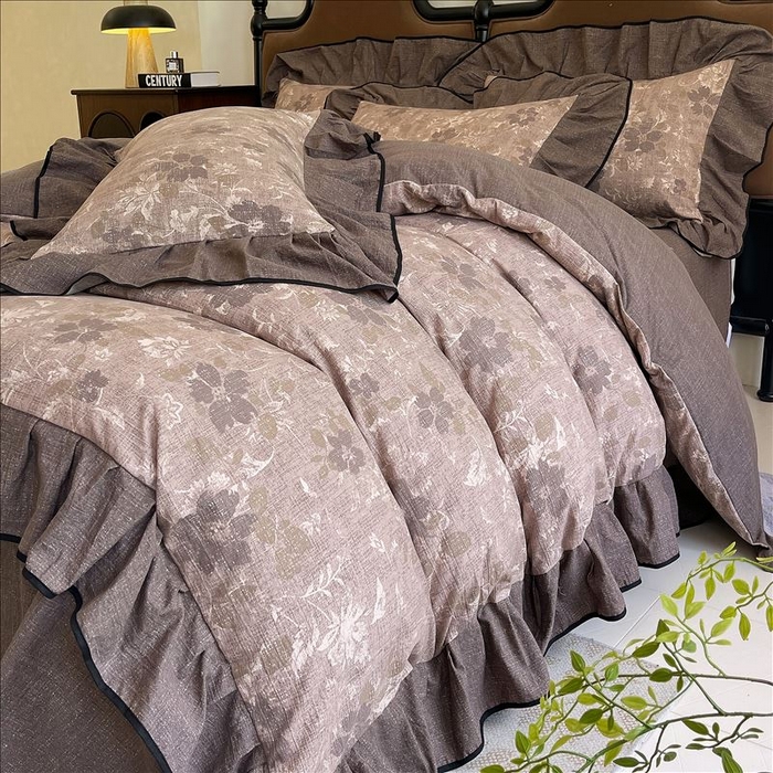 91家纺网 家纺一手货源 找家纺 （总）丝芙妮家居（原乐视家纺） 2025新款A类原麻复合印花花边四件套