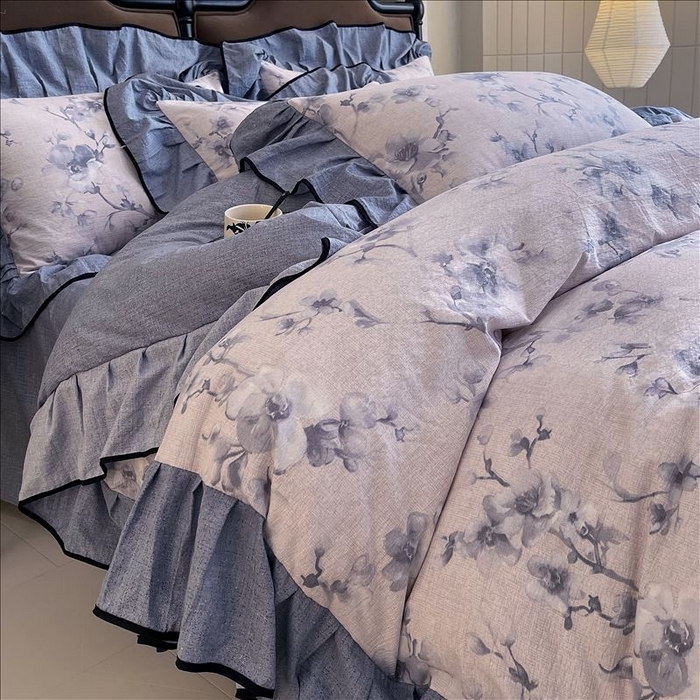 91家纺网 家纺一手货源 找家纺 （总）丝芙妮家居（原乐视家纺） 2025新款A类原麻复合印花花边四件套