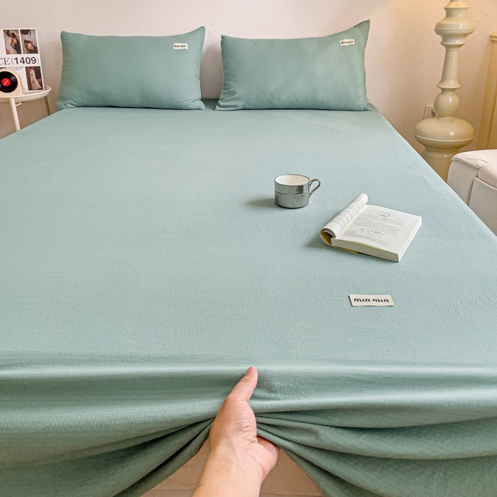 91家纺网 家纺一手货源 找家纺 澜妃 2025新款云感提花双层纱单床单  青绿泡泡