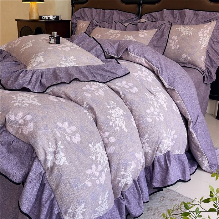 91家纺网 家纺一手货源 找家纺 （总）丝芙妮家居（原乐视家纺） 2025新款A类原麻复合印花花边四件套