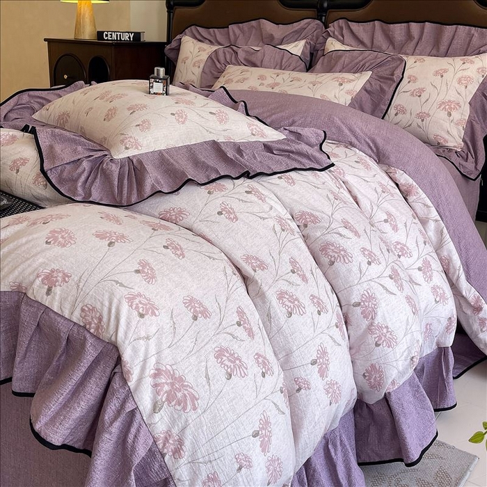 91家纺网 家纺一手货源 找家纺 （总）丝芙妮家居（原乐视家纺） 2025新款A类原麻复合印花花边四件套