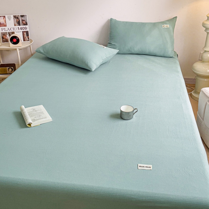 91家纺网 家纺一手货源 找家纺 澜妃 2025新款云感提花双层纱单床单  青绿泡泡