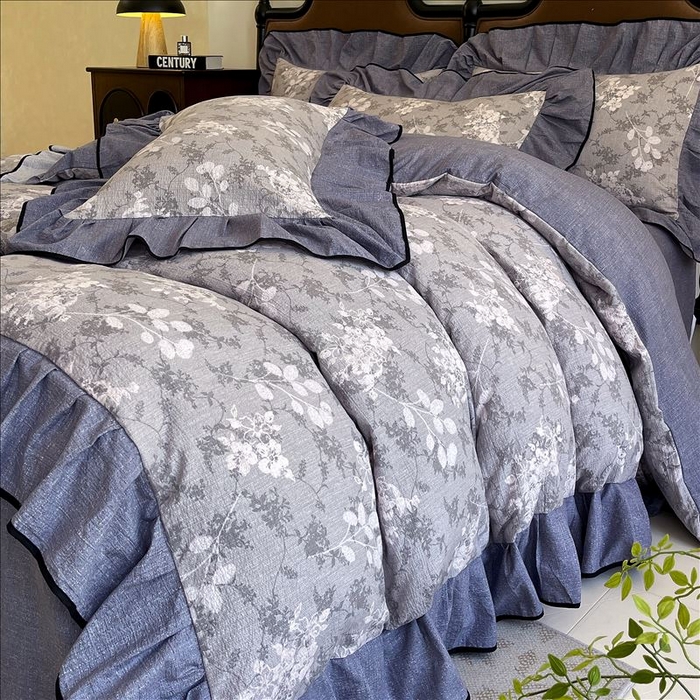 91家纺网 家纺一手货源 找家纺 （总）丝芙妮家居（原乐视家纺） 2025新款A类原麻复合印花花边四件套