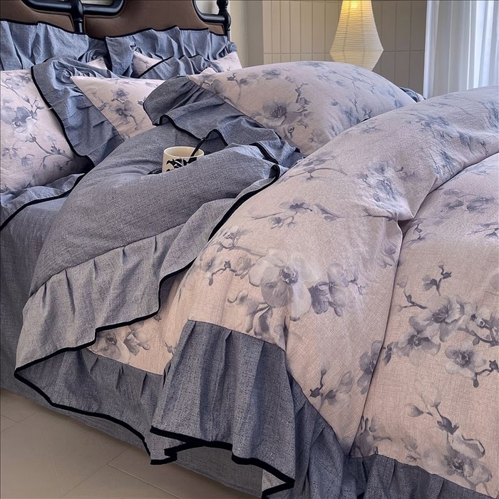 91家纺网 家纺一手货源 找家纺 （总）丝芙妮家居（原乐视家纺） 2025新款A类原麻复合印花花边四件套