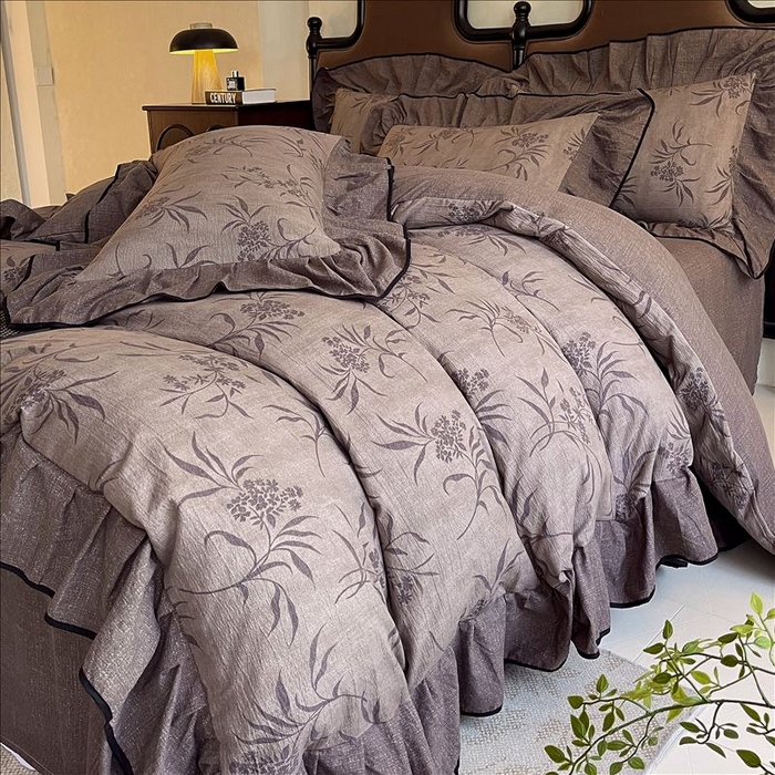 91家纺网 家纺一手货源 找家纺 （总）丝芙妮家居（原乐视家纺） 2025新款A类原麻复合印花花边四件套