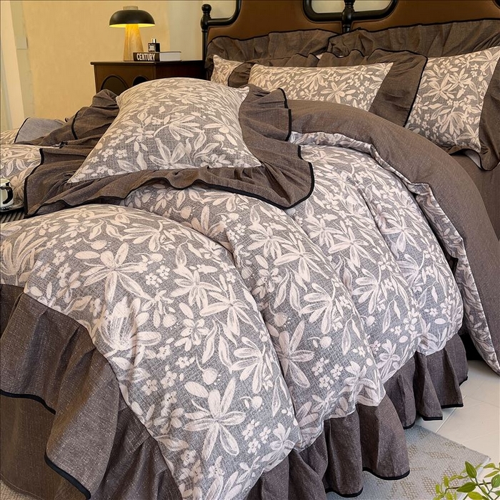 91家纺网 家纺一手货源 找家纺 （总）丝芙妮家居（原乐视家纺） 2025新款A类原麻复合印花花边四件套