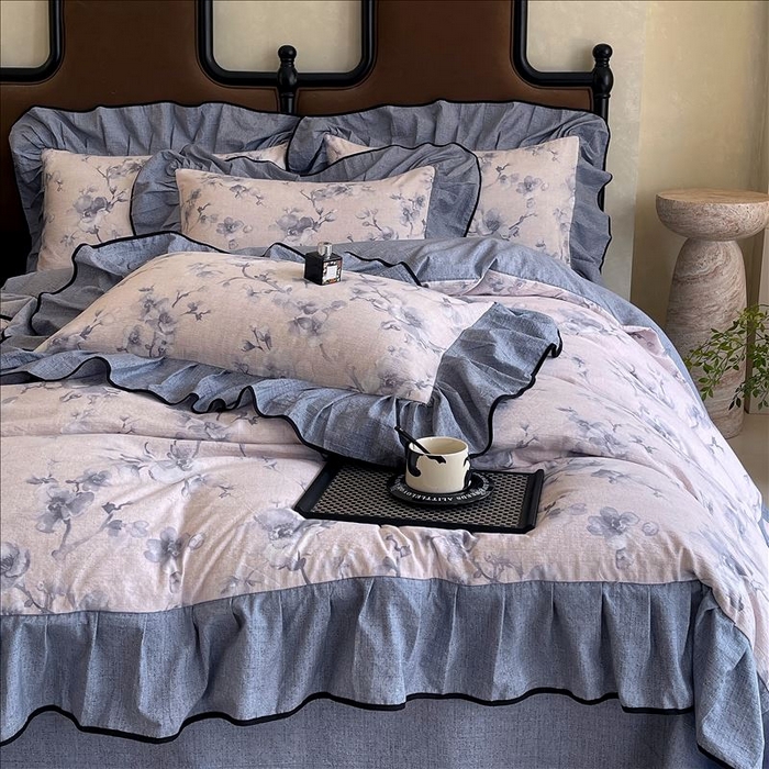 91家纺网 家纺一手货源 找家纺 （总）丝芙妮家居（原乐视家纺） 2025新款A类原麻复合印花花边四件套