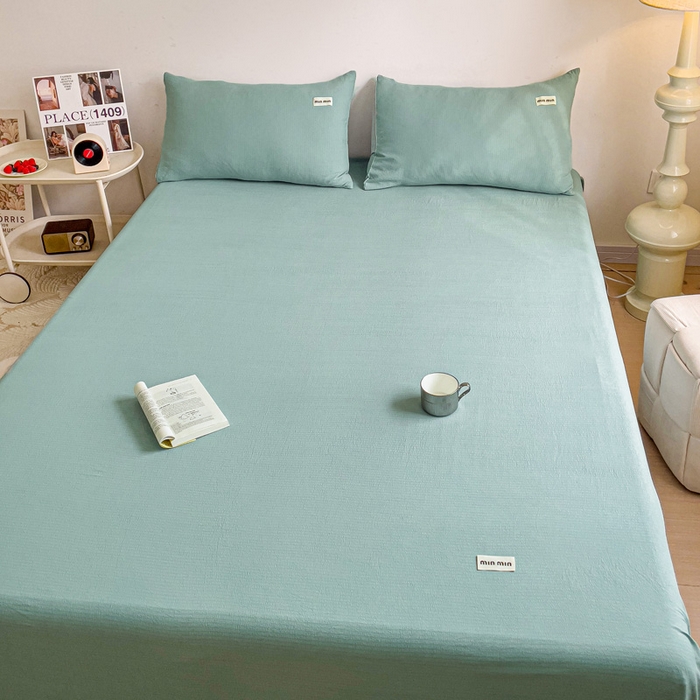 91家纺网 家纺一手货源 找家纺 澜妃 2025新款云感提花双层纱单床单  青绿泡泡