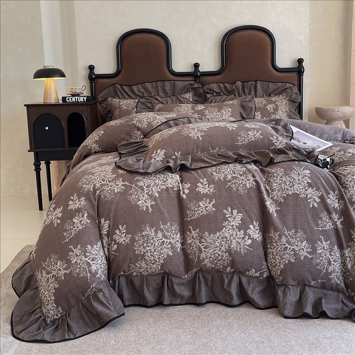 91家纺网 家纺一手货源 找家纺 丝芙妮家居（原乐视家纺） 2025新款A类原麻复合印花花边四件套 浅影摇