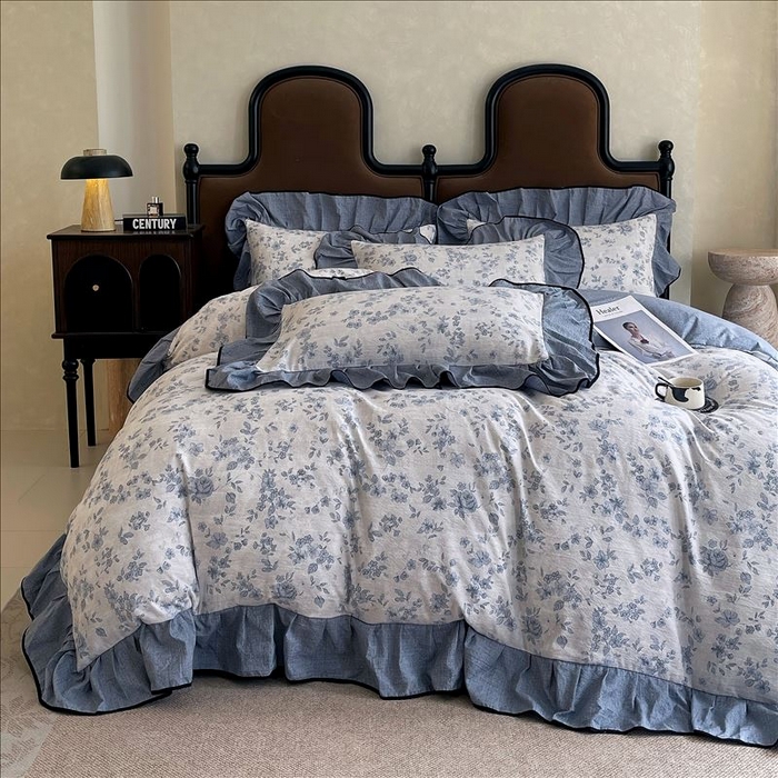 91家纺网 家纺一手货源 找家纺 丝芙妮家居（原乐视家纺） 2025新款A类原麻复合印花花边四件套 庄生晓梦