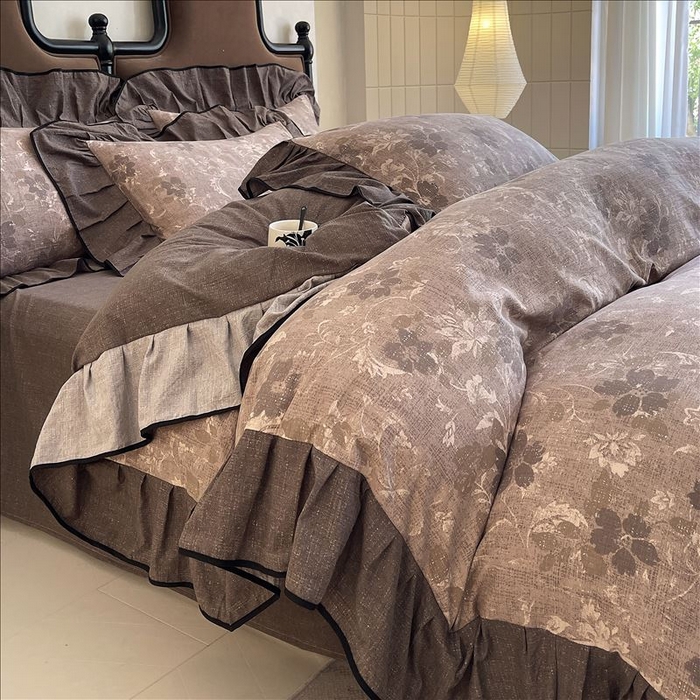 91家纺网 家纺一手货源 找家纺 丝芙妮家居（原乐视家纺） 2025新款A类原麻复合印花花边四件套 陌清香