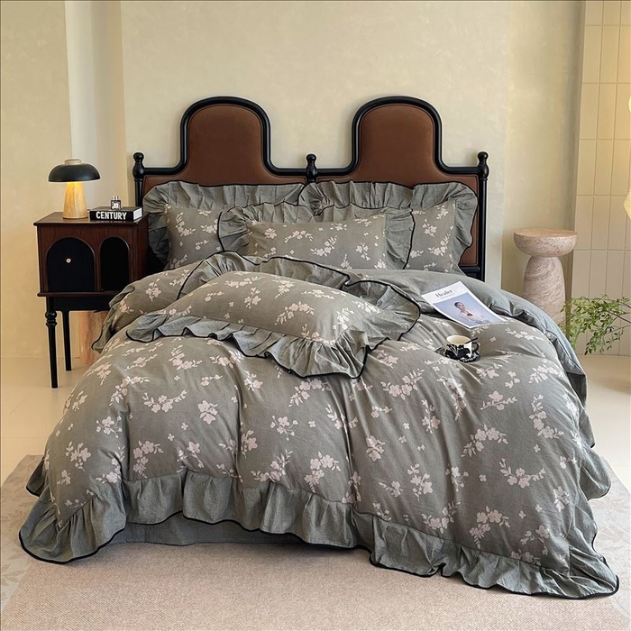 91家纺网 家纺一手货源 找家纺 丝芙妮家居（原乐视家纺） 2025新款A类原麻复合印花花边四件套 清水欢