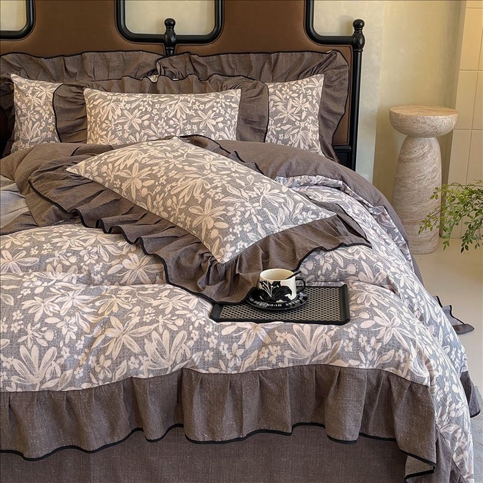 91家纺网 家纺一手货源 找家纺 丝芙妮家居（原乐视家纺） 2025新款A类原麻复合印花花边四件套 相思岚