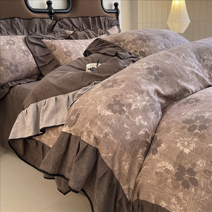 91家纺网 家纺一手货源 找家纺 丝芙妮家居（原乐视家纺） 2025新款A类原麻复合印花花边四件套 陌清香