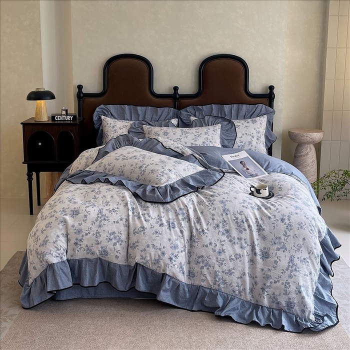 91家纺网 家纺一手货源 找家纺 丝芙妮家居（原乐视家纺） 2025新款A类原麻复合印花花边四件套 庄生晓梦