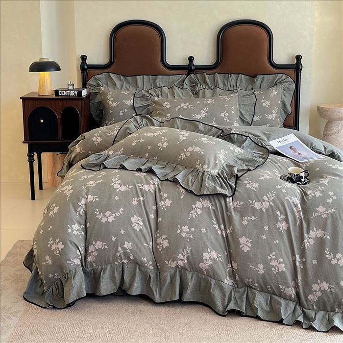 91家纺网 家纺一手货源 找家纺 丝芙妮家居（原乐视家纺） 2025新款A类原麻复合印花花边四件套 清水欢