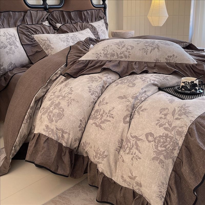 91家纺网 家纺一手货源 找家纺 丝芙妮家居（原乐视家纺） 2025新款A类原麻复合印花花边四件套 森蔓