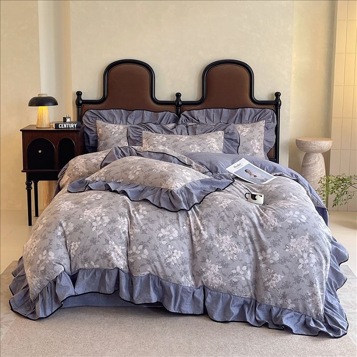 91家纺网 家纺一手货源 找家纺 丝芙妮家居（原乐视家纺） 2025新款A类原麻复合印花花边四件套 法式浪漫