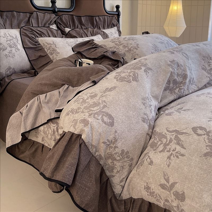 91家纺网 家纺一手货源 找家纺 丝芙妮家居（原乐视家纺） 2025新款A类原麻复合印花花边四件套 森蔓