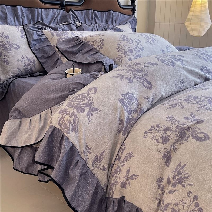 91家纺网 家纺一手货源 找家纺 丝芙妮家居（原乐视家纺） 2025新款A类原麻复合印花花边四件套 梦幻花园