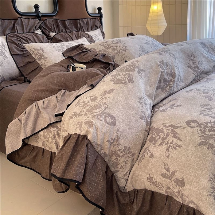 91家纺网 家纺一手货源 找家纺 丝芙妮家居（原乐视家纺） 2025新款A类原麻复合印花花边四件套 森蔓