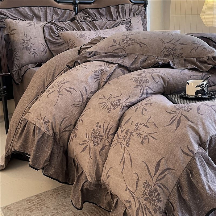 91家纺网 家纺一手货源 找家纺 丝芙妮家居（原乐视家纺） 2025新款A类原麻复合印花花边四件套 风野涧