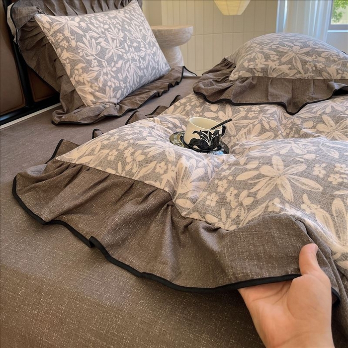 91家纺网 家纺一手货源 找家纺 丝芙妮家居（原乐视家纺） 2025新款A类原麻复合印花花边四件套 相思岚