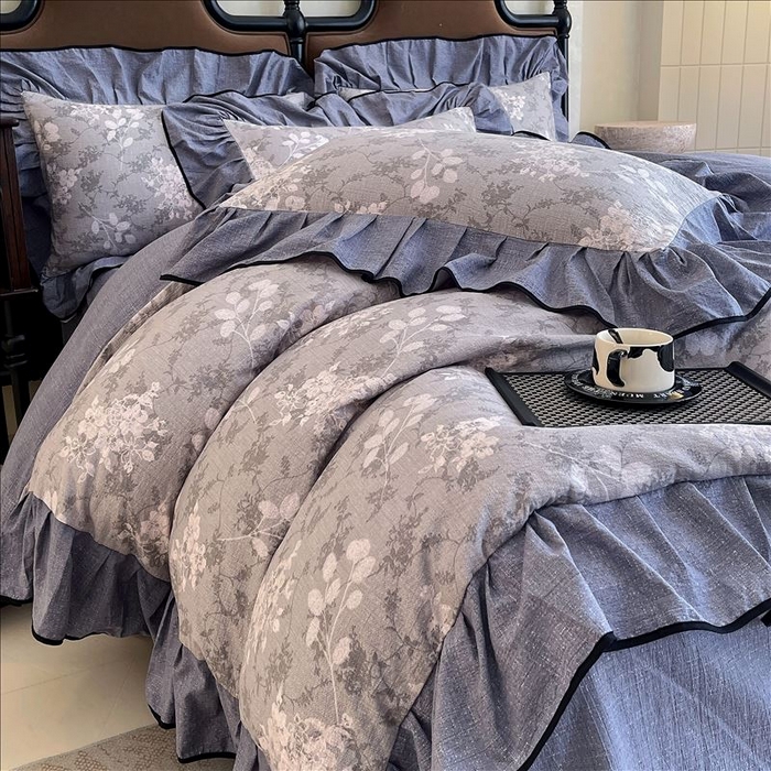 91家纺网 家纺一手货源 找家纺 丝芙妮家居（原乐视家纺） 2025新款A类原麻复合印花花边四件套 法式浪漫