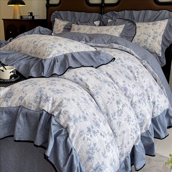 91家纺网 家纺一手货源 找家纺 丝芙妮家居（原乐视家纺） 2025新款A类原麻复合印花花边四件套 庄生晓梦