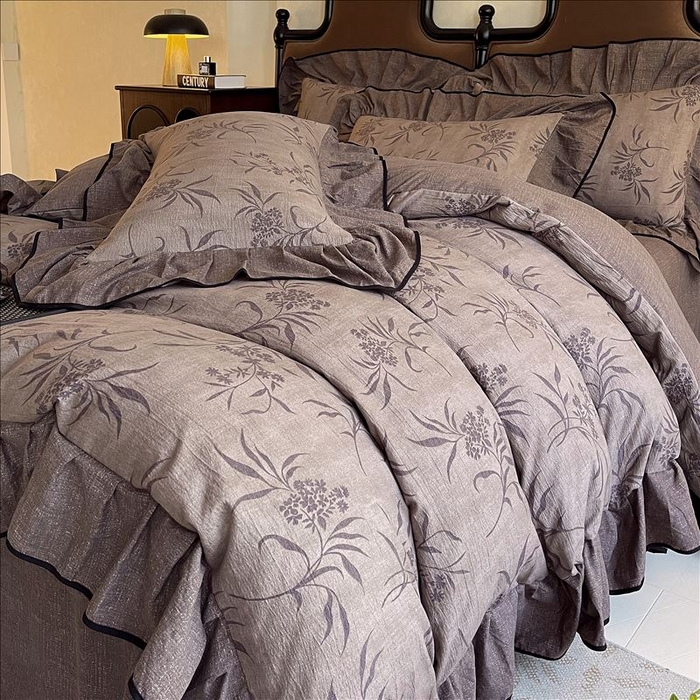 91家纺网 家纺一手货源 找家纺 丝芙妮家居（原乐视家纺） 2025新款A类原麻复合印花花边四件套 风野涧