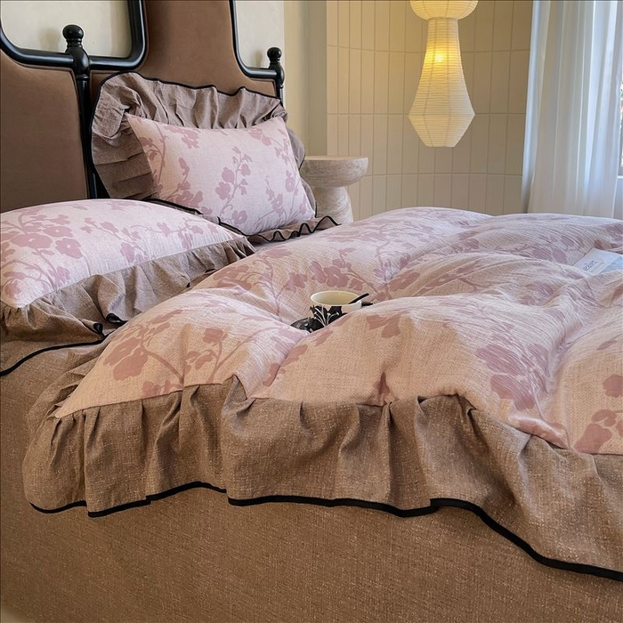 91家纺网 家纺一手货源 找家纺 丝芙妮家居（原乐视家纺） 2025新款A类原麻复合印花花边四件套 云栖